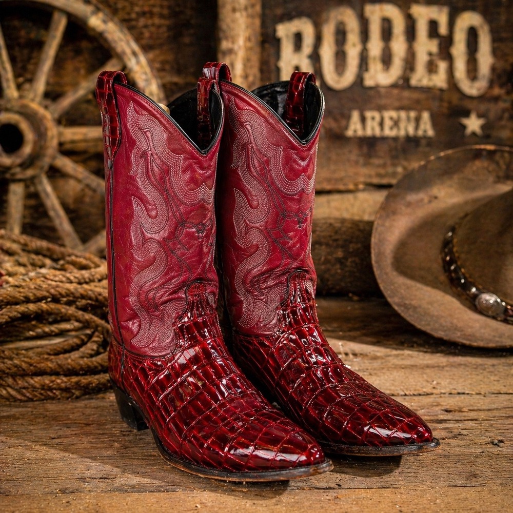 Ruby Red Croc Embossed Cowboy Boots Western Glam Rockabilly Rodeo Festival SZ 9M